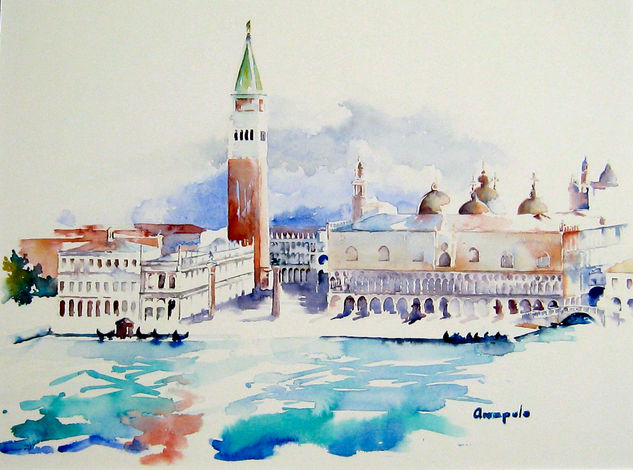 Il Baccino, Venezia, Amapola Herrera Watercolour Paper Landscaping