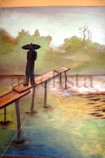 "Cruzando el pantano" Oil Canvas Landscaping