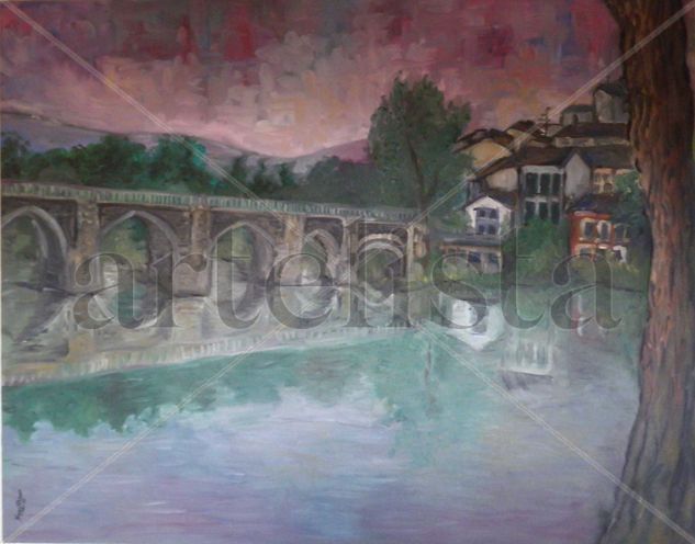 "Ponte Romana " sobre el río Miño en  Lugo Oil Canvas Landscaping