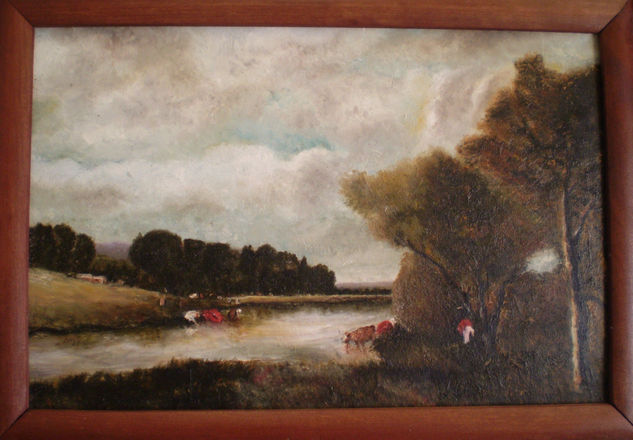 paisaje con lavanderas Oil Panel Landscaping