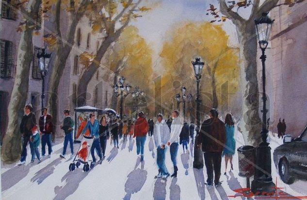 Las Ramblas de Barcelona Watercolour Paper Landscaping