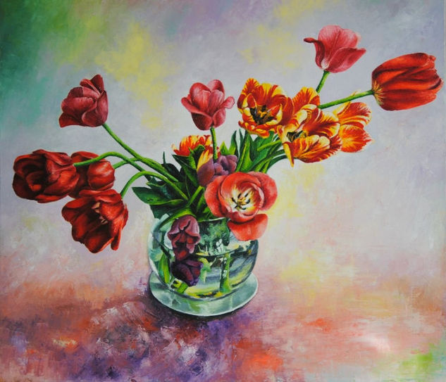 Tulipanes. Oil Canvas Floral Painting