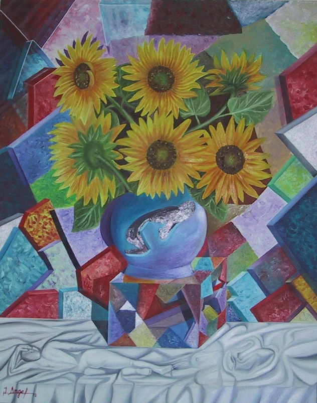 girasoles y fragmentos de colores