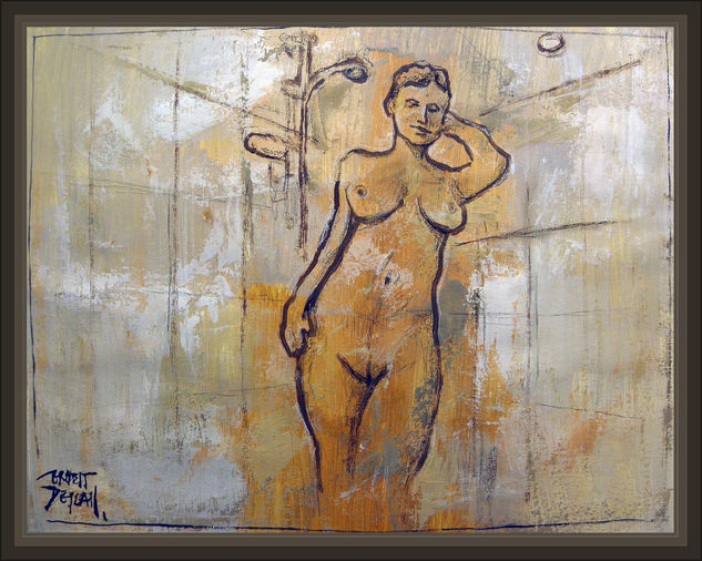 MUJERES-BAÑO-DUCHA-WOMEN-SHOWER-PINTURA-EROTICA-PINTOR-ERNEST DESCALS Óleo Cartulina Desnudos