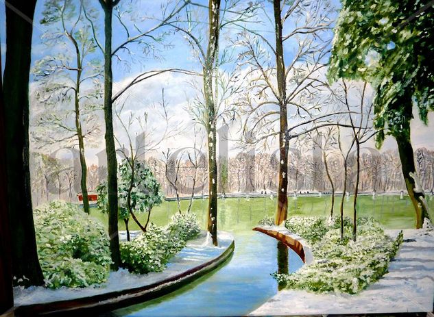 Elretiro en Madrid bajo la nieve 2010 Oil Canvas Landscaping