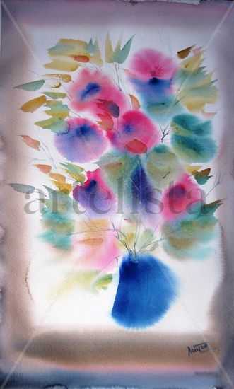 Jarrón azul Watercolour Paper Floral Painting