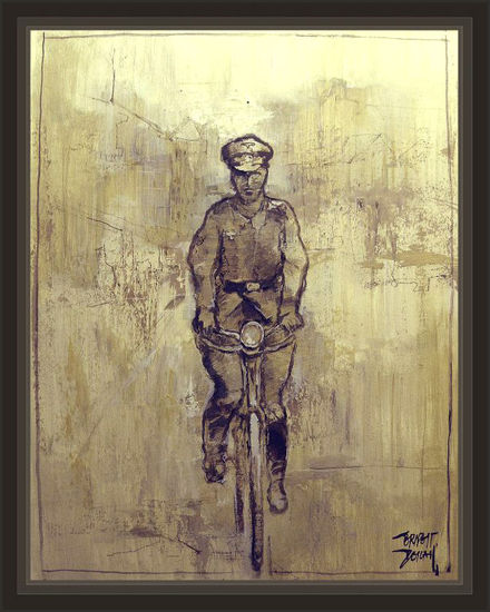 WW2-PAINTINGS-GERMAN SOLDIERS-BIKES-PINTURA-SOLDADO ALEMAN-BICICLETAS-ERNEST DESCALS Óleo Cartulina Figura