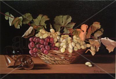 CESTO CON UVAS Oil Canvas Still Life Paintings