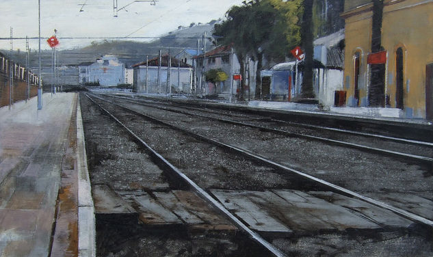 Estación de Pizarra Óleo Tabla Paisaje