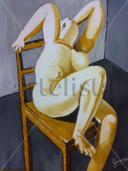 MUJER DESNUDA SENTADA EN LA SILLA Acrylic Card Nude Paintings