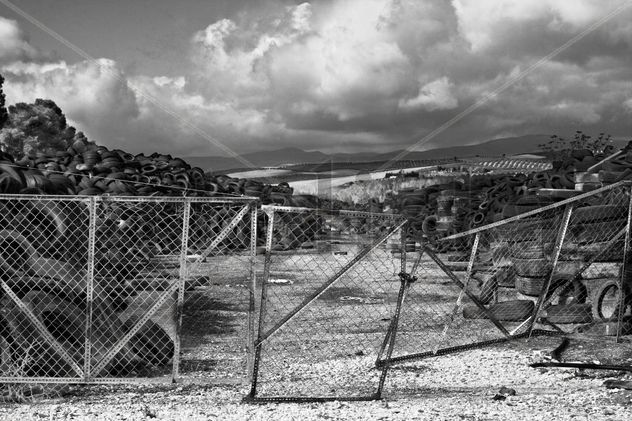 montañas de neumáticos
