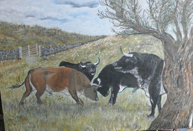 PELEA DE TOROS Oil Canvas Animals