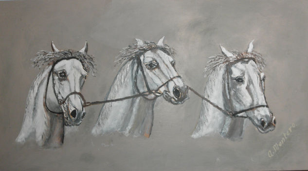 RETRATO DE TRES CABALLOS Oil Panel Animals