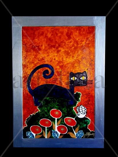 Felino Abstracto con Picaflor Acrylic Panel Animals