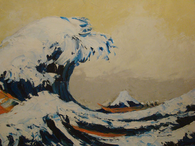 La Gran Ola de Kanagawa (D'apres) Oil Panel Marine Painting