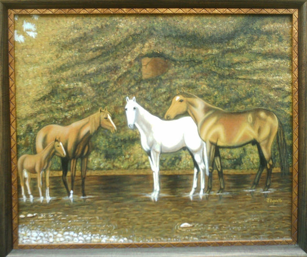 caballos en  rio Oil Canvas Landscaping