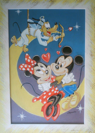 mickey  y  minie Óleo Lienzo Otros