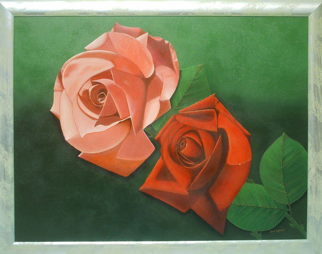 Dos  rosas Óleo Lienzo Floral