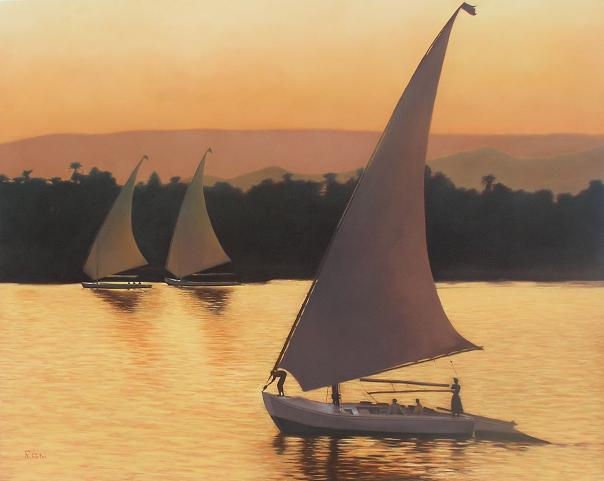 En el Nilo Óleo Lienzo Marina