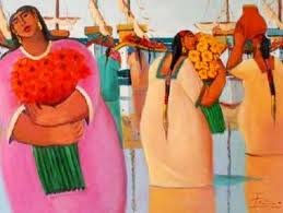 mujeres en la bahia Óleo Lienzo Floral