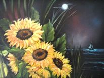 Girasoles en la noche