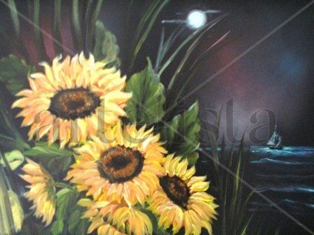 Girasoles en la noche