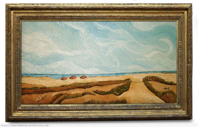 playa con 3 sombrillas Oil Canvas Marine Painting