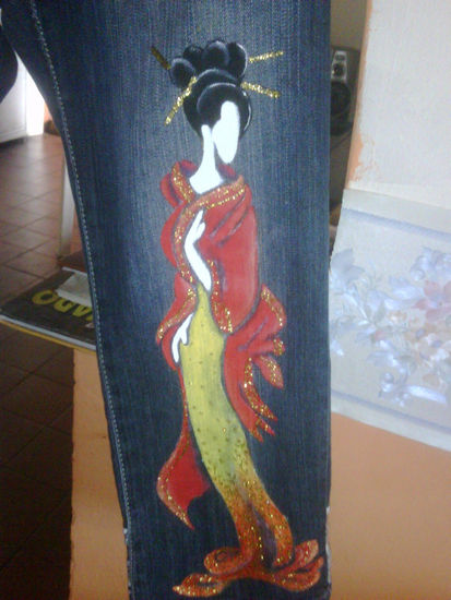 geisha Acrylic Textile Figure Painting