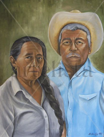 Retrato de Campesinos Oil Canvas Portrait