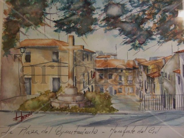 Plaza del Ayuntamiento ( Monforte del Cid ) Acuarela Papel Paisaje