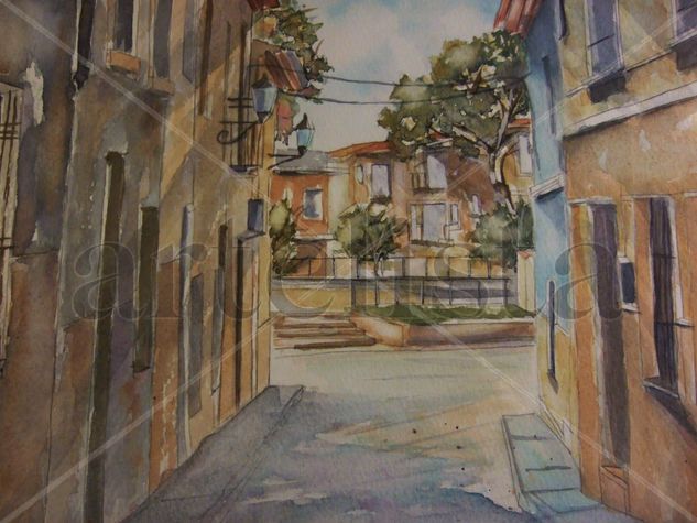 Calle de Monforte del Cid Acuarela Papel Paisaje