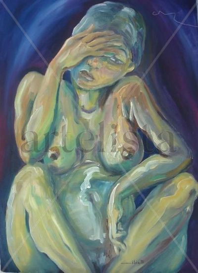 Nú encabulada Oil Textile Nude Paintings