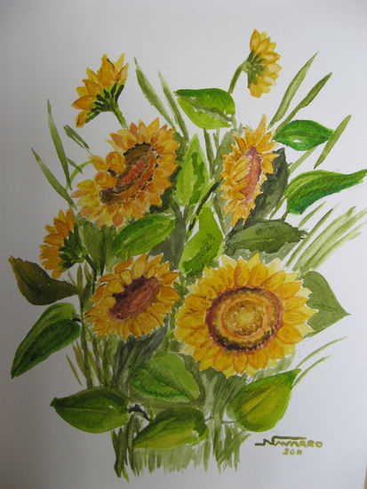 "Girasoles" Acuarela Papel Floral