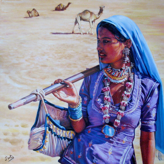 LA GITANA DEL DESIERTO DE THAR Oil Canvas Figure Painting