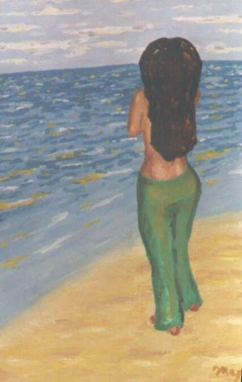 Mujer mirando el mar Acrylic Card Figure Painting