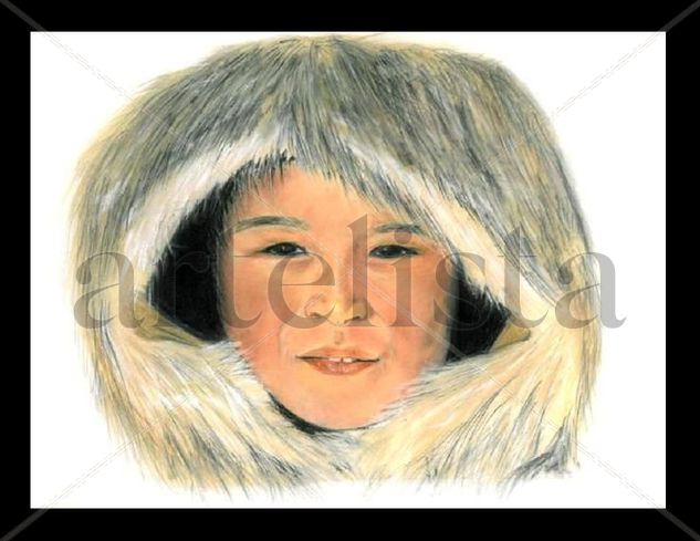 enfant Inuit Pastel Paper Portrait