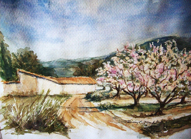 Los almendros de Belgida Acuarela Papel Paisaje