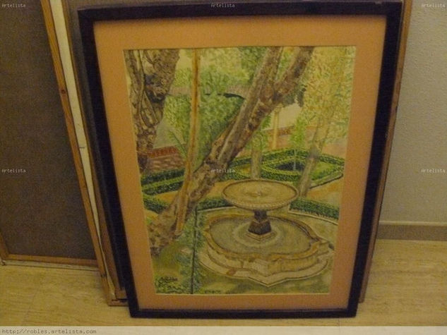 Fuente y patio Watercolour Paper Landscaping