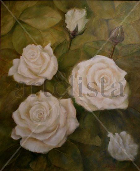 Rosas blancas, II Oil Canvas Floral Painting