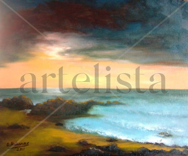 Atardecer en la costa de Oporto Oil Panel Marine Painting