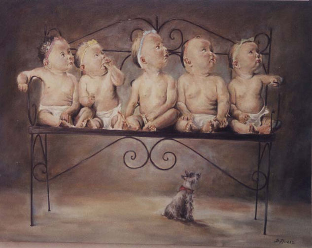 Bebes Oil Canvas Figure Painting