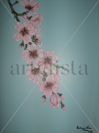 Rama de almendro Acrylic Canvas Floral Painting