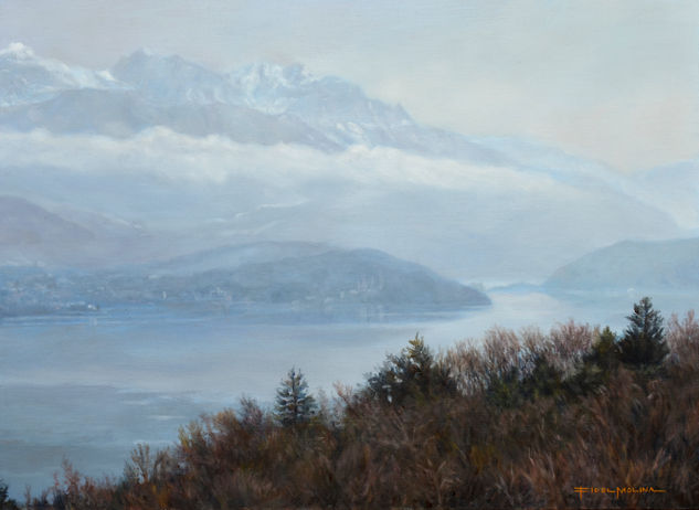 El Lago de Annecy desde Le Semnoz Oil Panel Landscaping