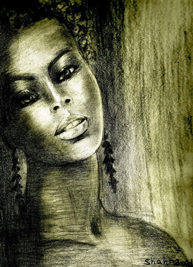 Black woman pencil painting by shahrzad ranji