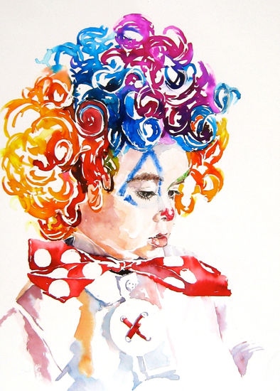 Il piccolo pagliaccio, Amapola Herrera Watercolour Paper Portrait