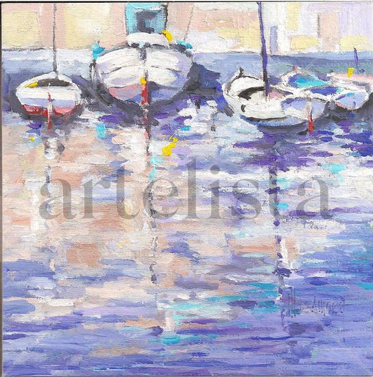 Barcas en la playa Oil Canvas Marine Painting