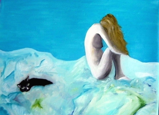 LA GATA  AZUL, LA GATA NEGRA Oil Canvas Landscaping