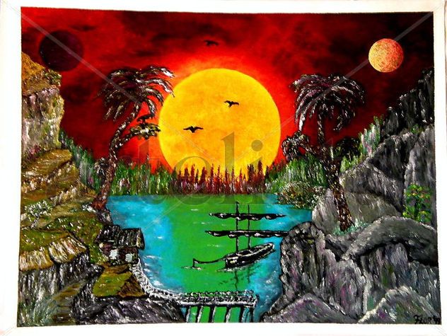 LÁMINAS A OLEO DE FLOR-2008:"Puesta de Sol Tropical"