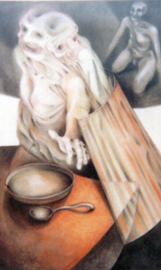 La cuchara vacia Pencil (coloured) Panel Figure Painting