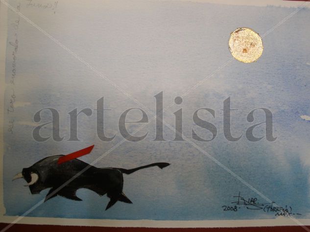 Ese toro enamorado de la luna Media Mixta Papel Animales